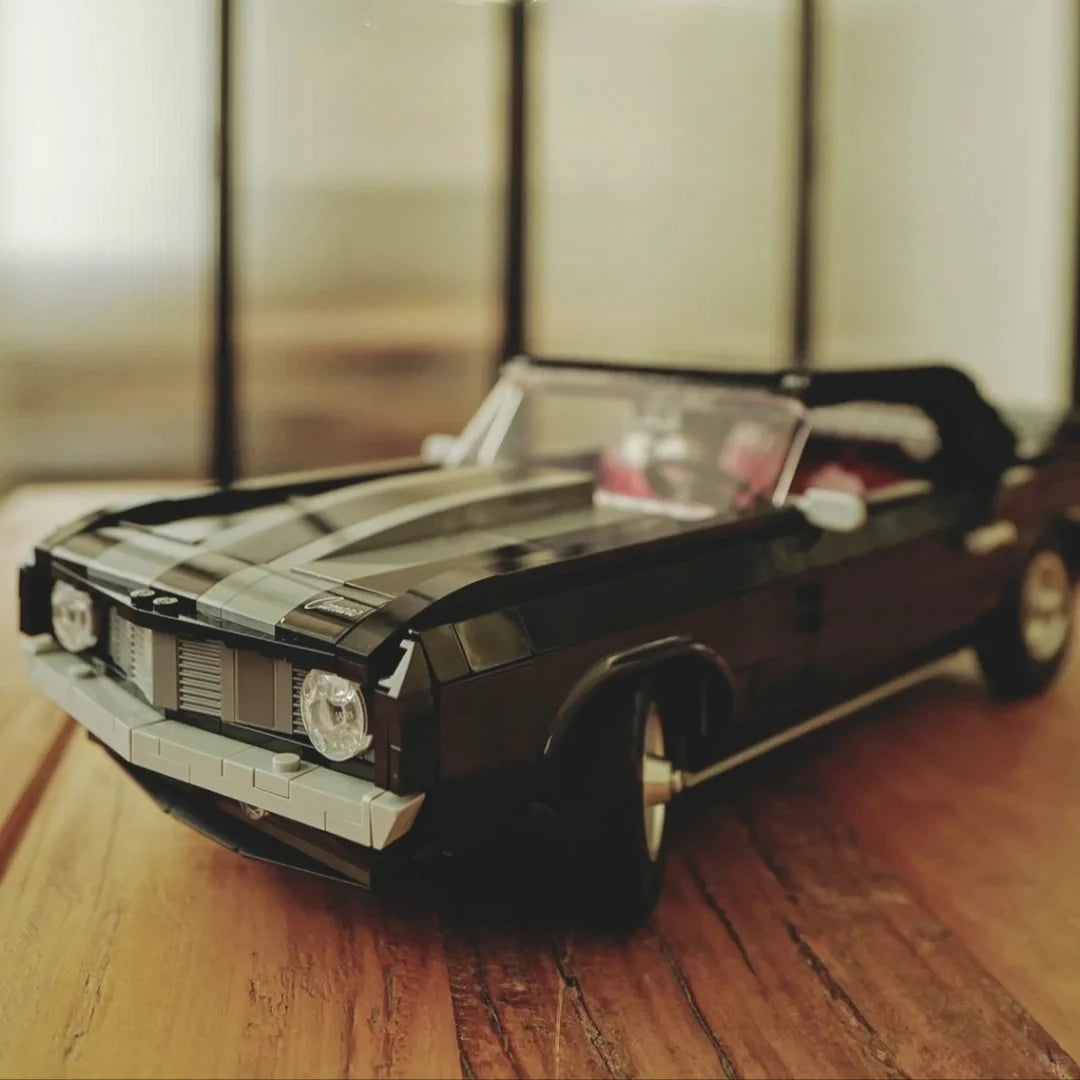 Tecnologia preto retro muscle car vintage conjunto de carro competição montagem blocos de construção menino brinquedo natal e aniversário presente conjunto