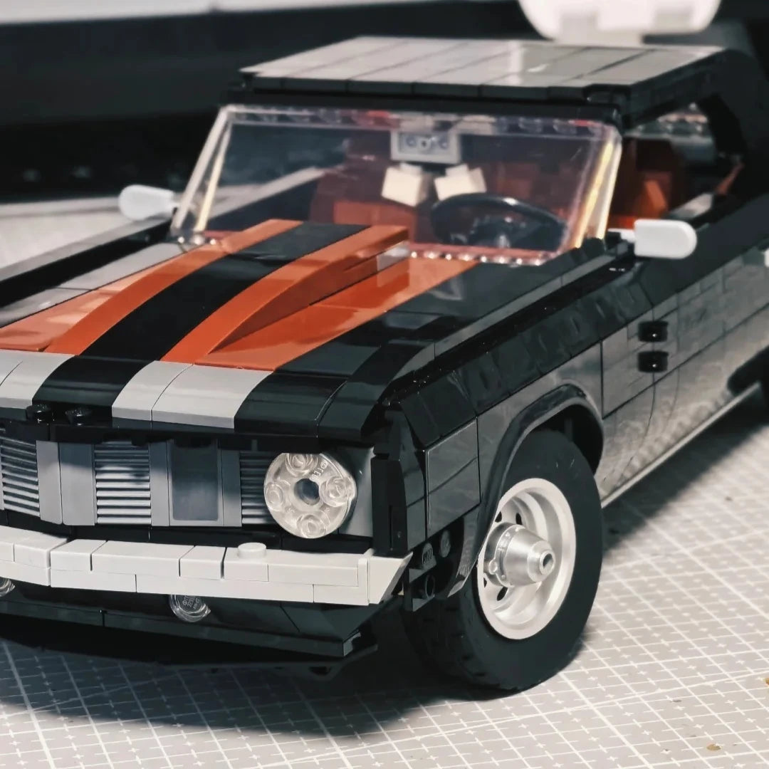 Tecnologia preto retro muscle car vintage conjunto de carro competição montagem blocos de construção menino brinquedo natal e aniversário presente conjunto