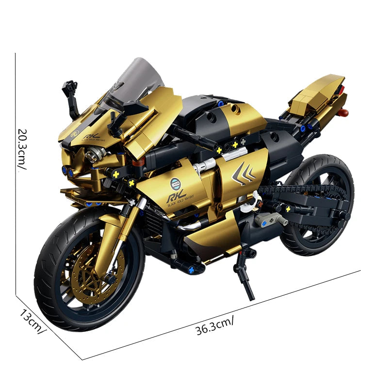 1:8 blocos de construção de motocicleta dourado rr para adultos kit de modelo de carro de corrida técnico haste brinquedos educativos para crianças presentes de aniversário