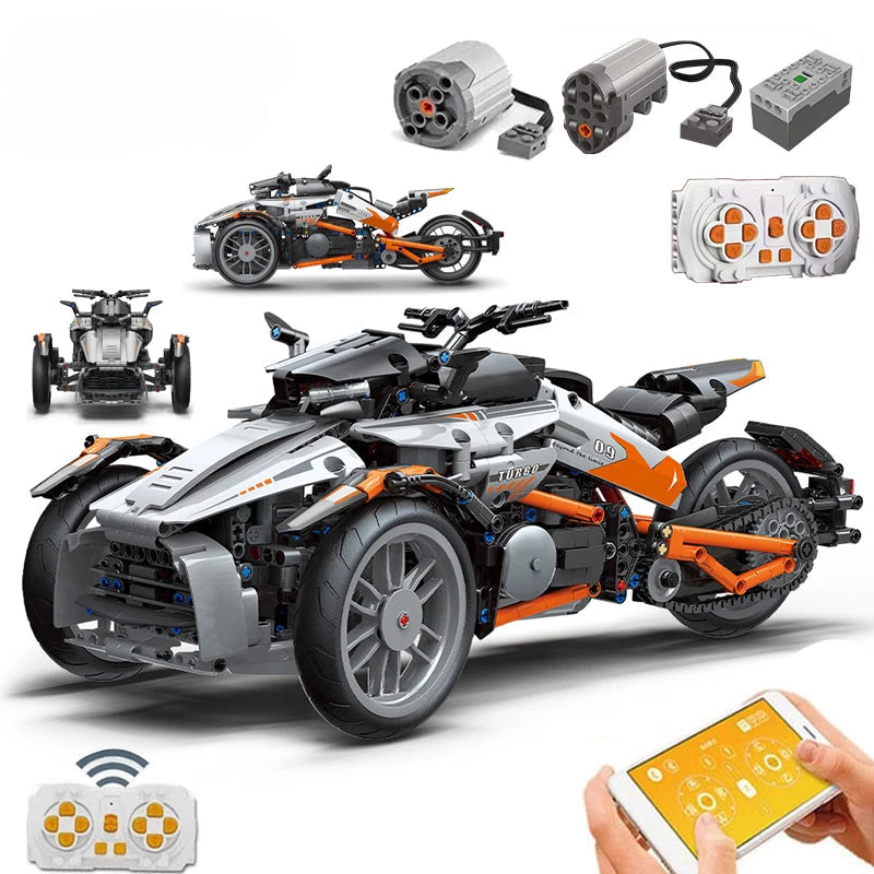 1228 pçs cidade técnica app locomotiva de controle remoto motocicleta bloco construção moc moto tijolos modelo menino brinquedo para crianças presentes