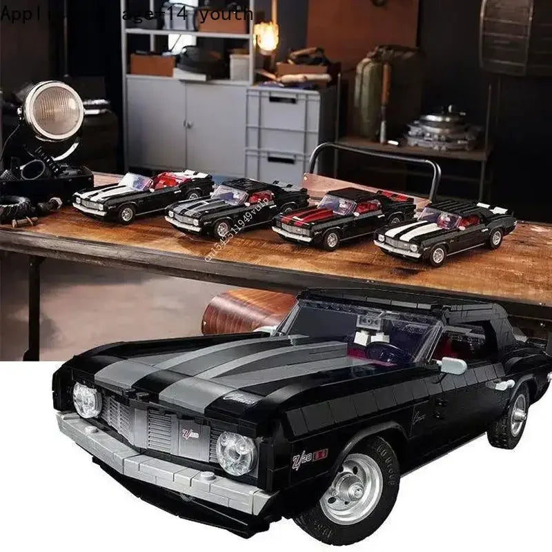 1456 pçs preto conjunto de carro vintage competição carro montagem adulto menino brinquedo aniversário presente natal compatível com 10304