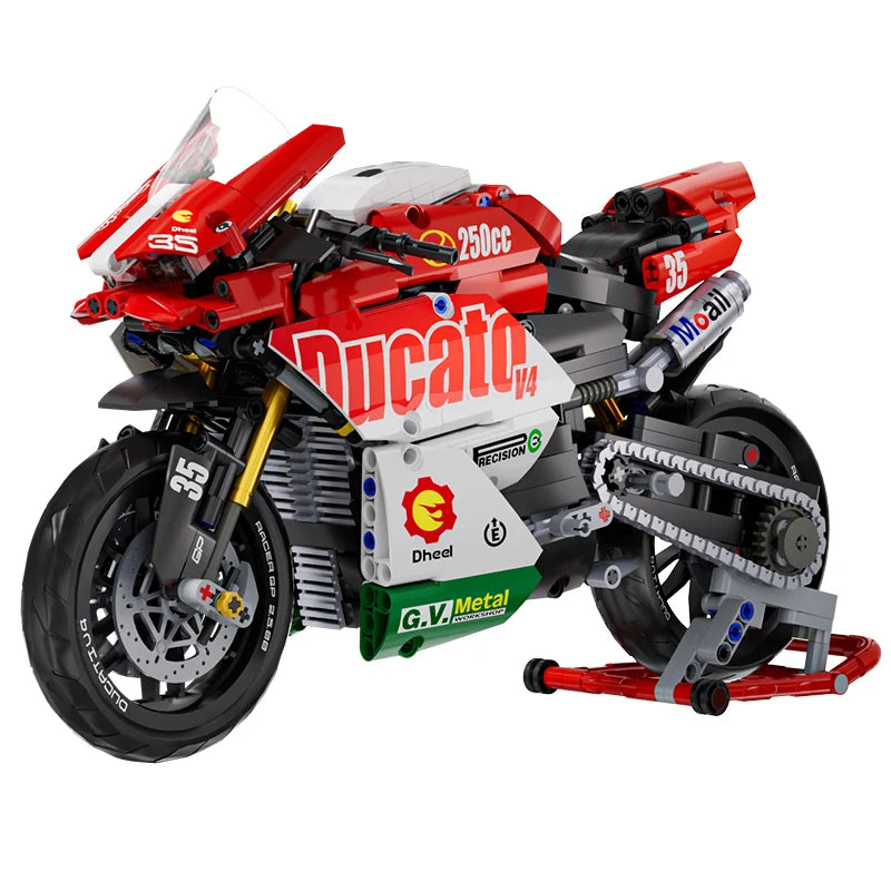 Famoso conjunto de blocos de construção de motocicleta v4, kit de modelo de super moto, corrida técnica, brinquedos montados para crianças, presentes para meninos e meninas