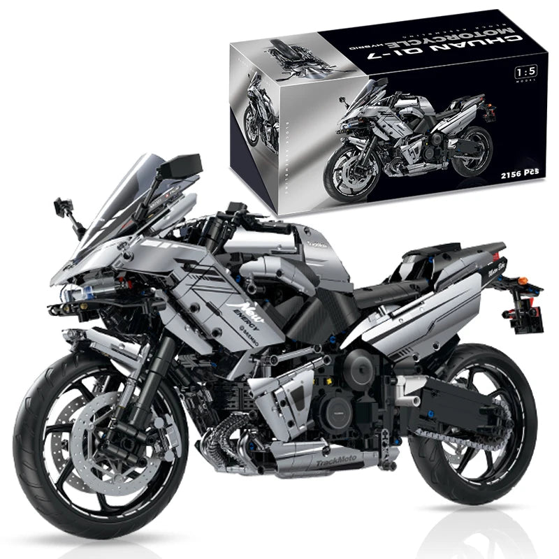 Novo 1:5 blocos de construção moto veículo corrida estrada moc tijolos brinquedos presentes natal para crianças meninos adulto 2156 pçs