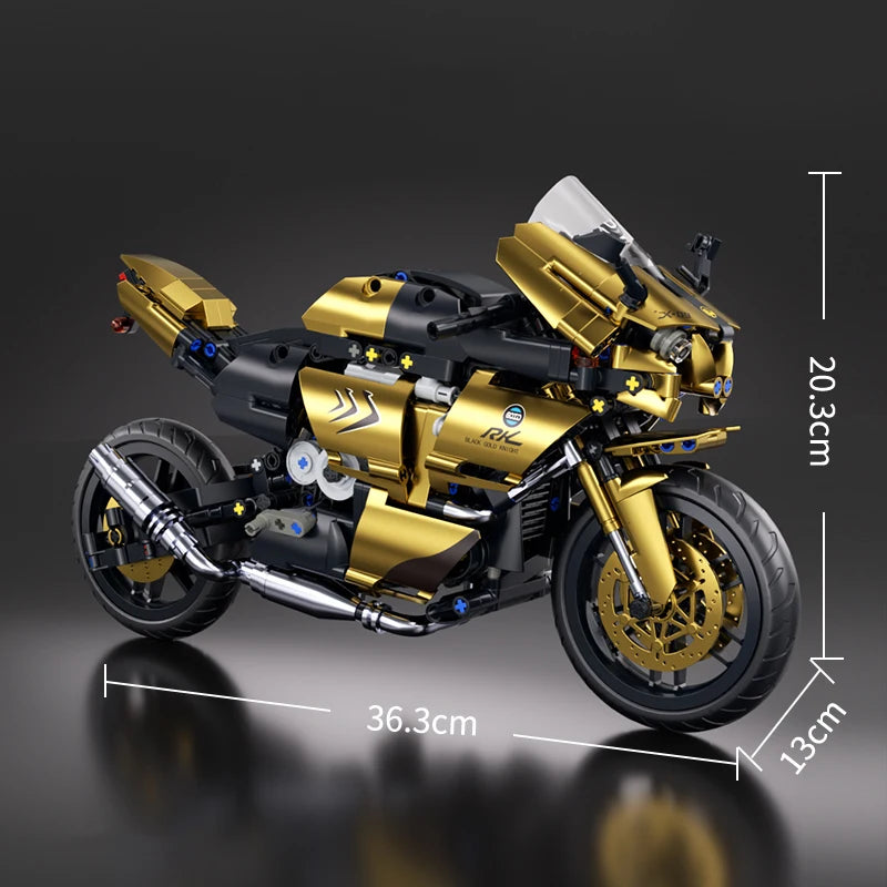 1:8 blocos de construção de motocicleta dourado rr para adultos kit de modelo de carro de corrida técnico haste brinquedos educativos para crianças presentes de aniversário