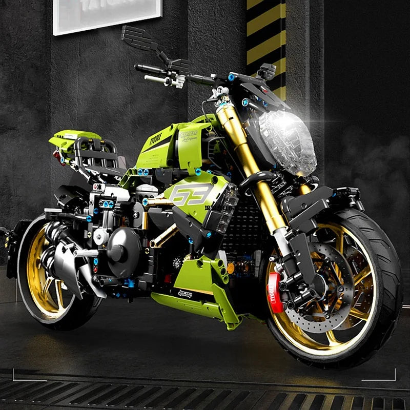 High Tech Rapid Racing Moto Locomotiva Building Block para Boy, Moc Modular Brick Model, Motocicleta City Sports Toy, presente para Boy, 1:5, T4021